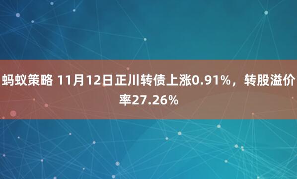 蚂蚁策略 11月12日正川转债上涨0.91%，转股溢价率27.26%