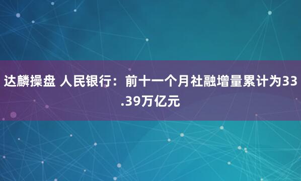 达麟操盘 人民银行:前十一个月社融增量累计为33.39万亿元